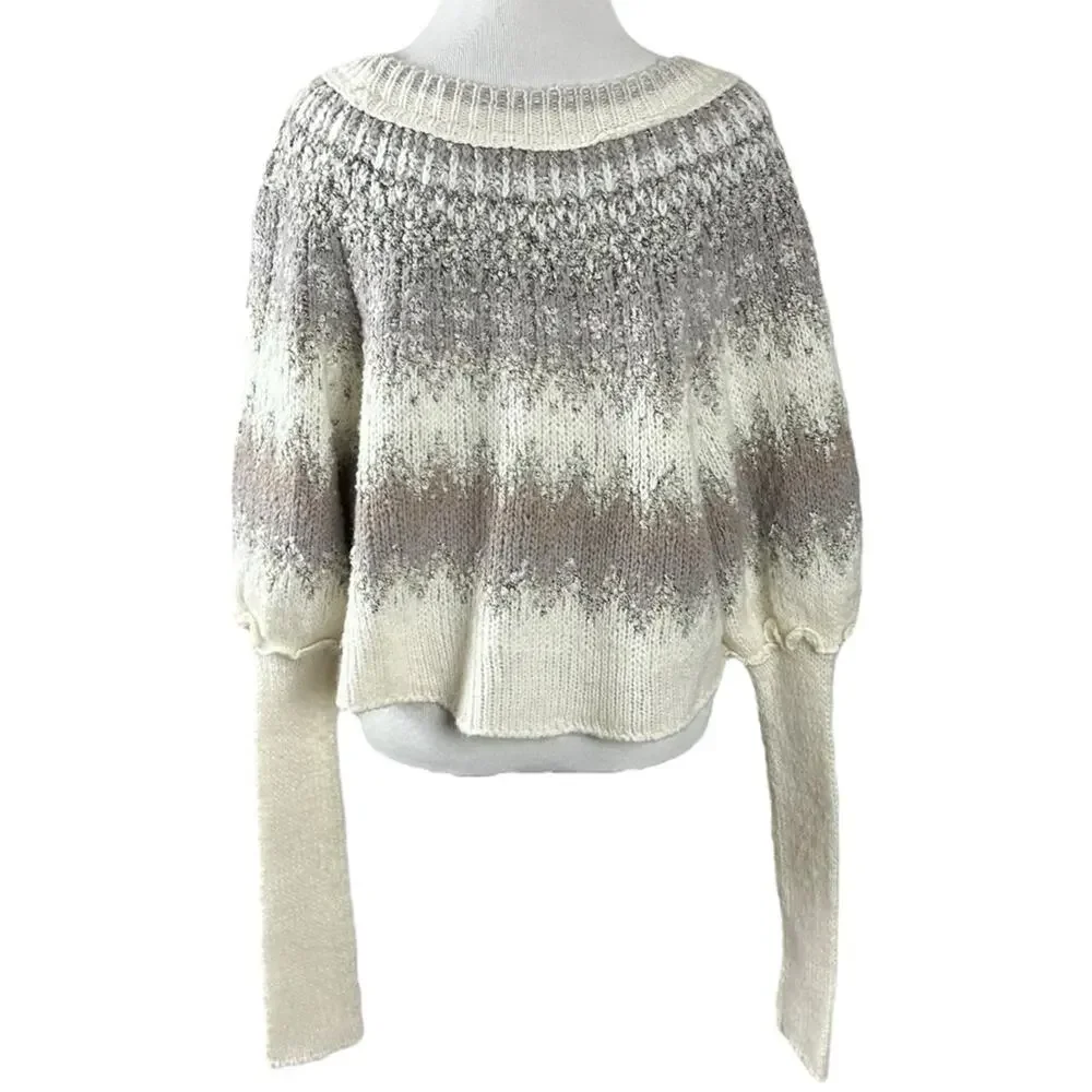 Free People Wool Fair Isle Puff Sleeve Sweater Home For the Holidays XL - Picture 7 of 12